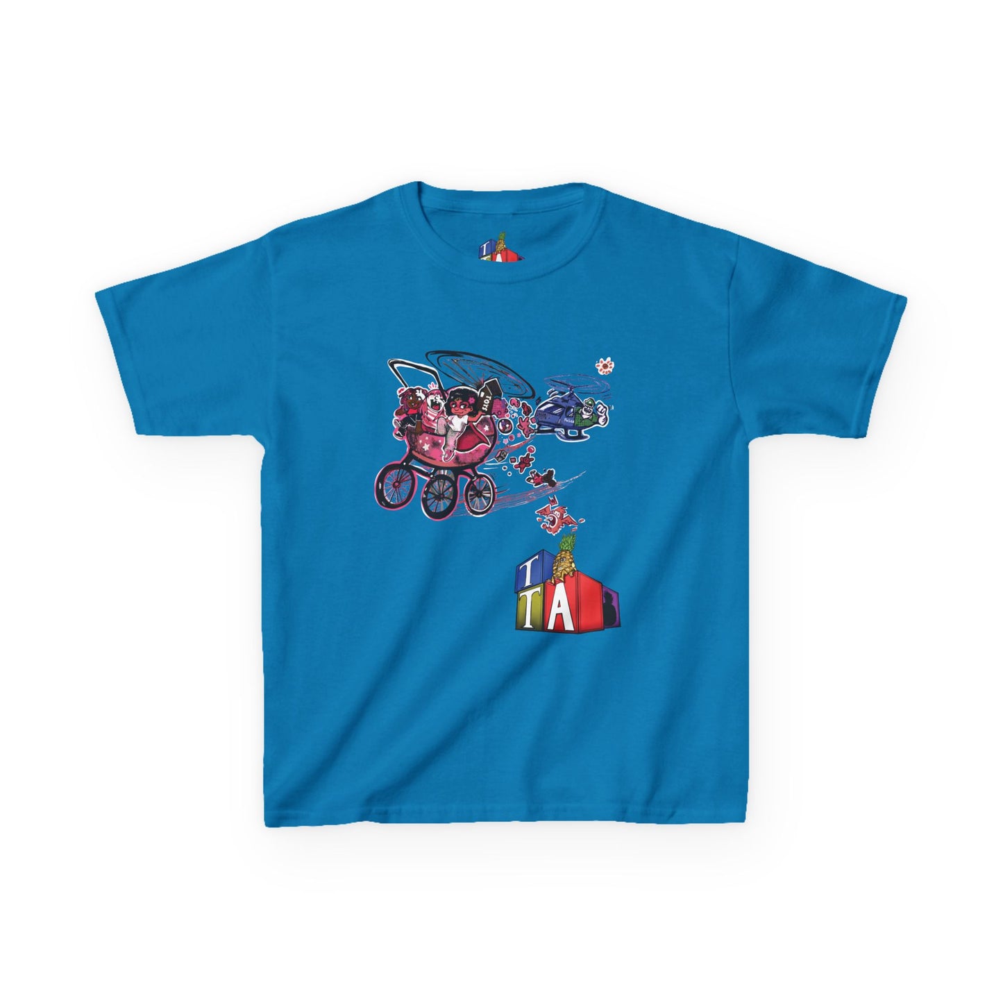 Kids, T.T.A Tiny Toddler Adventures: with logo tag. Kids Heavy Cotton™ Tee