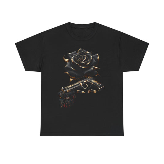 Black Rose & Pistol Graphic Tee — Edgy Pleasure and Pain Gothic Streetwear Shirt